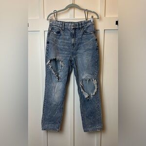 American Eagle Curvy Mom Jean 8 Acid Wash Distressed Holes Straight Gorpcore